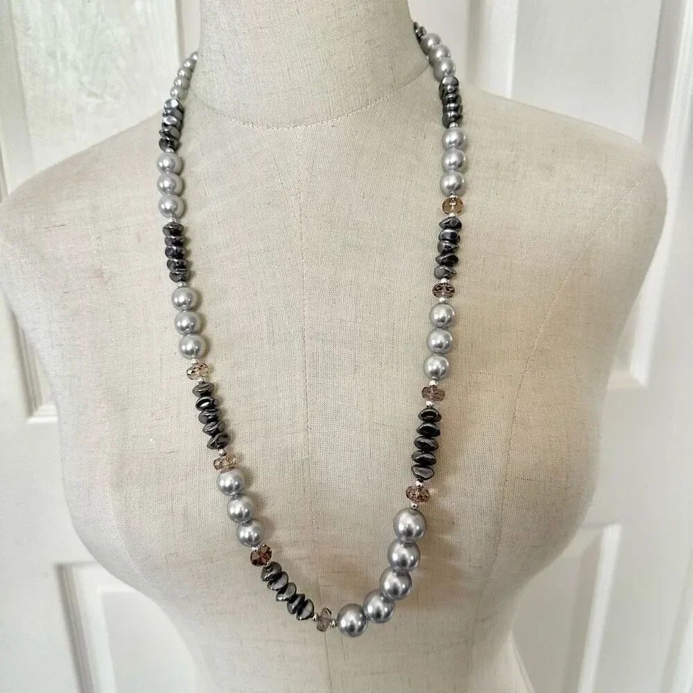Grey beaded long beaded necklace